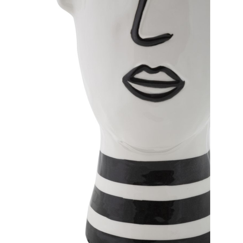 Vase moderne Visage abstrait Rond Hauteur 26 cm en Porcelaine Noir Blanc Face 