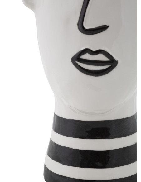 Vase moderne Visage abstrait Rond Hauteur 26 cm en Porcelaine Noir Blanc Face 