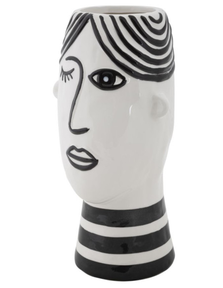 Vase moderne Visage abstrait Rond Hauteur 26 cm en Porcelaine Noir Blanc Face 