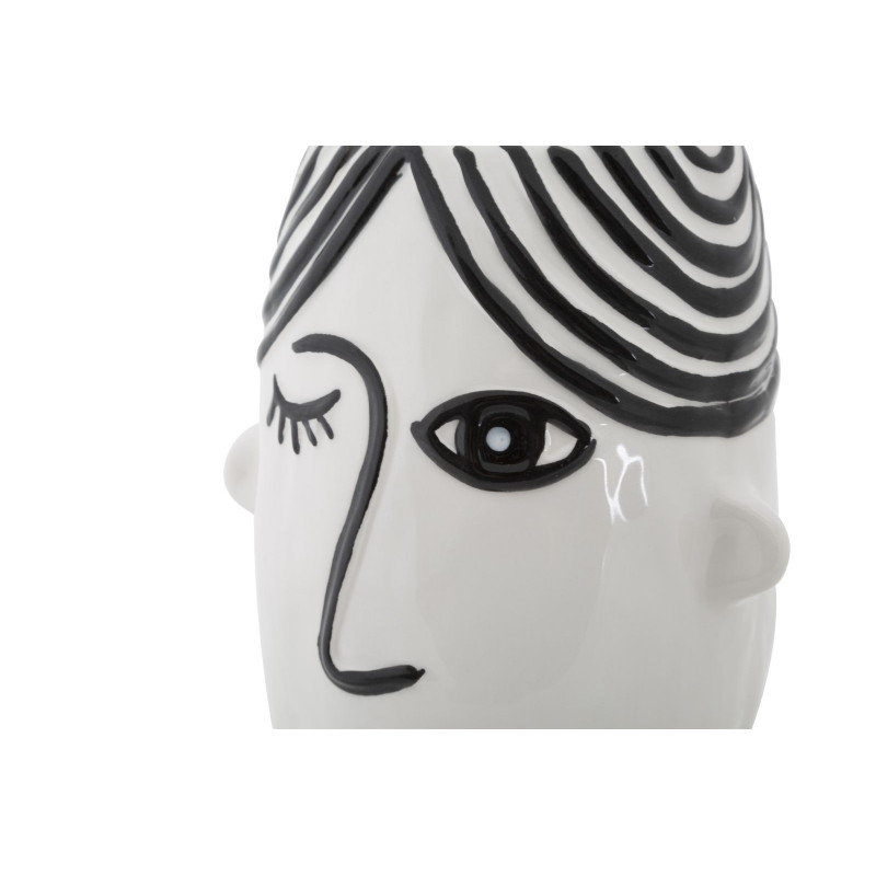 Vase moderne Visage abstrait Rond Hauteur 26 cm en Porcelaine Noir Blanc Face 