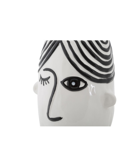 Vase moderne Visage abstrait Rond Hauteur 26 cm en Porcelaine Noir Blanc Face 