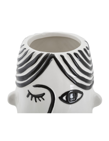 Vase moderne Visage abstrait Rond Hauteur 26 cm en Porcelaine Noir Blanc Face 