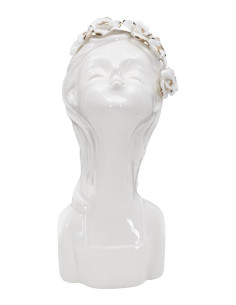 Vase original Fillette avec fleurs Rond Hauteur 26 cm en Porcelaine Blanc Doré Lady Roses 