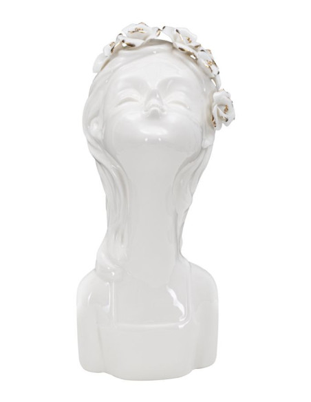 Vase original Fillette avec fleurs Rond Hauteur 26 cm en Porcelaine Blanc Doré Lady Roses 