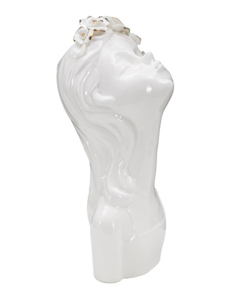 Vase original Fillette avec fleurs Rond Hauteur 26 cm en Porcelaine Blanc Doré Lady Roses 