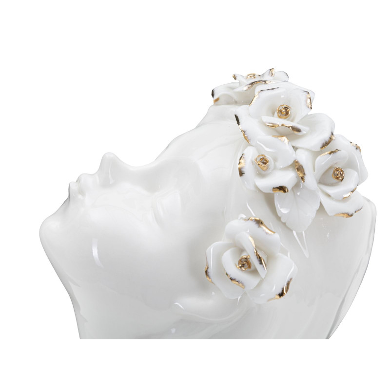 Vase original Fillette avec fleurs Rond Hauteur 26 cm en Porcelaine Blanc Doré Lady Roses 