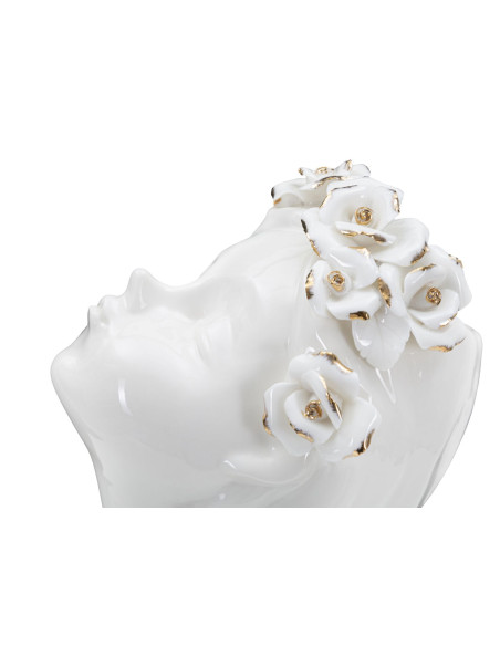 Vase original Fillette avec fleurs Rond Hauteur 26 cm en Porcelaine Blanc Doré Lady Roses 