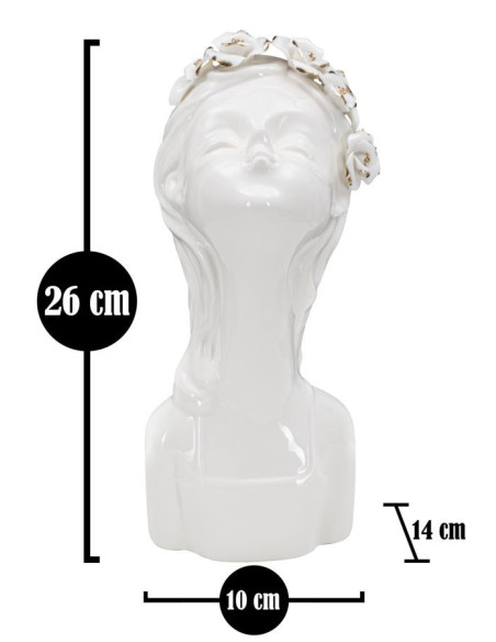 Vase original Fillette avec fleurs Rond Hauteur 26 cm en Porcelaine Blanc Doré Lady Roses 