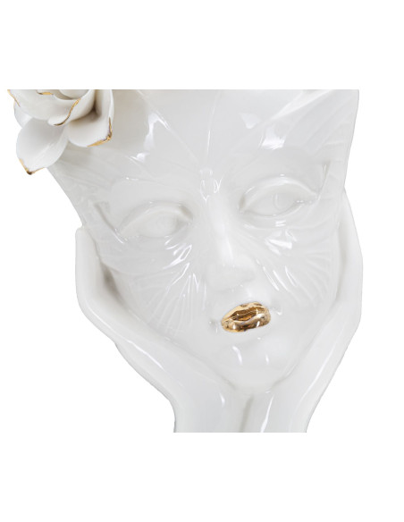 Vase original Femme avec Fleurs Rond Hauteur 27 cm en Porcelaine Blanc Doré Woman Mask 