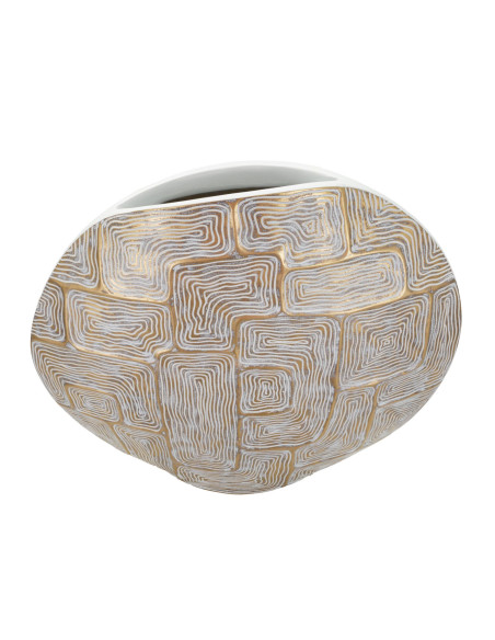 Vase moderne Rond Hauteur 44 cm en Résine Doré Blanc Eclips 