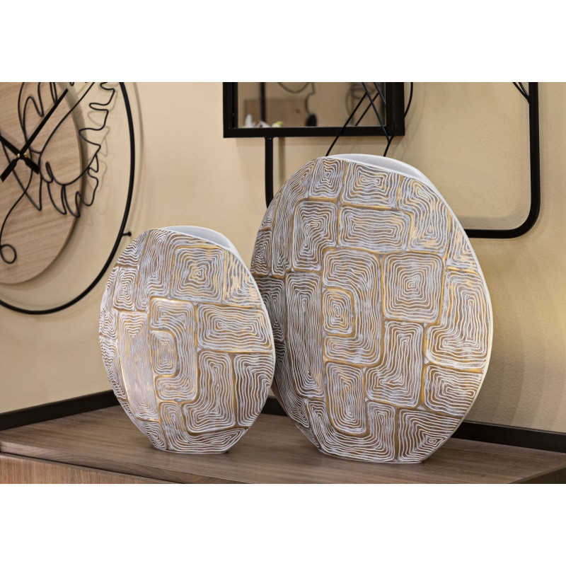 Vase moderne Rond Hauteur 44 cm en Résine Doré Blanc Eclips 