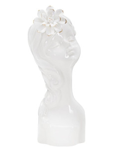 Vase original Fillette avec fleur Rond Hauteur 24 cm en Porcelaine Blanc Doré Young Lady 