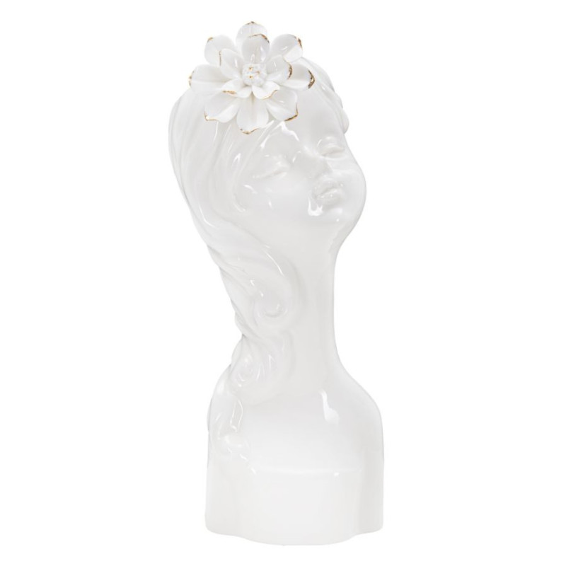 Vase original Fillette avec fleur Rond Hauteur 24 cm en Porcelaine Blanc Doré Young Lady 