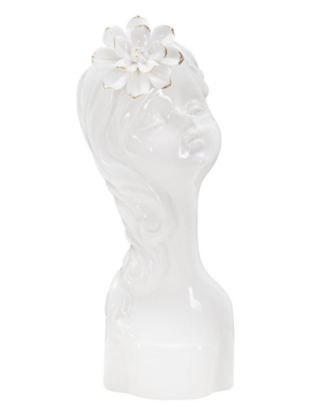 Vase original Fillette avec fleur Rond Hauteur 24 cm en Porcelaine Blanc Doré Young Lady 