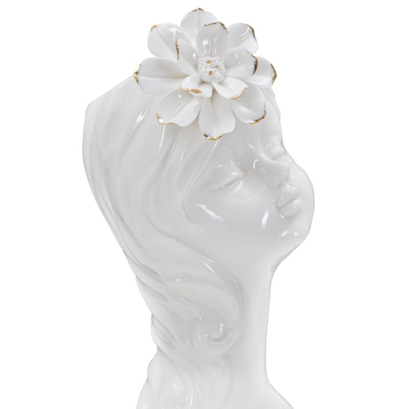 Vase original Fillette avec fleur Rond Hauteur 24 cm en Porcelaine Blanc Doré Young Lady 