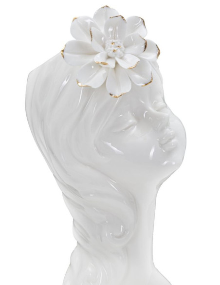Vase original Fillette avec fleur Rond Hauteur 24 cm en Porcelaine Blanc Doré Young Lady 