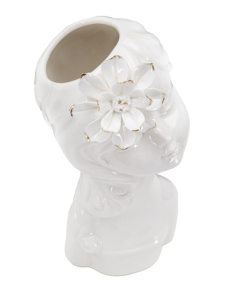 Vase original Fillette avec fleur Rond Hauteur 24 cm en Porcelaine Blanc Doré Young Lady 