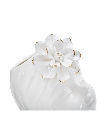 Vase original Fillette avec fleur Rond Hauteur 24 cm en Porcelaine Blanc Doré Young Lady 