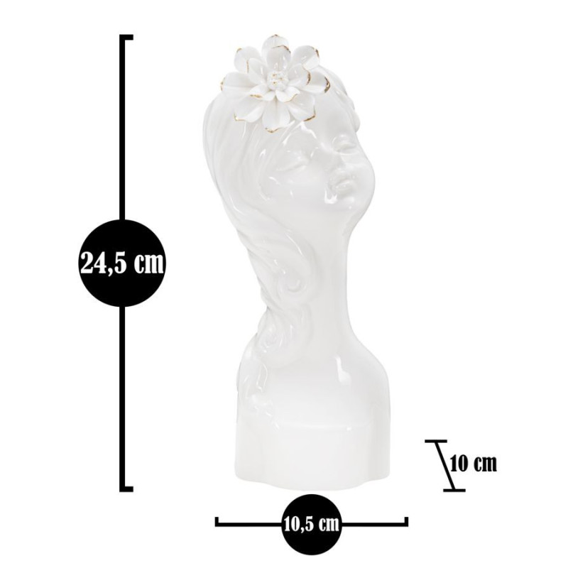 Vase original Fillette avec fleur Rond Hauteur 24 cm en Porcelaine Blanc Doré Young Lady 