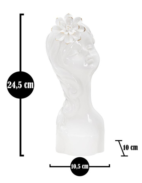 Vase original Fillette avec fleur Rond Hauteur 24 cm en Porcelaine Blanc Doré Young Lady 