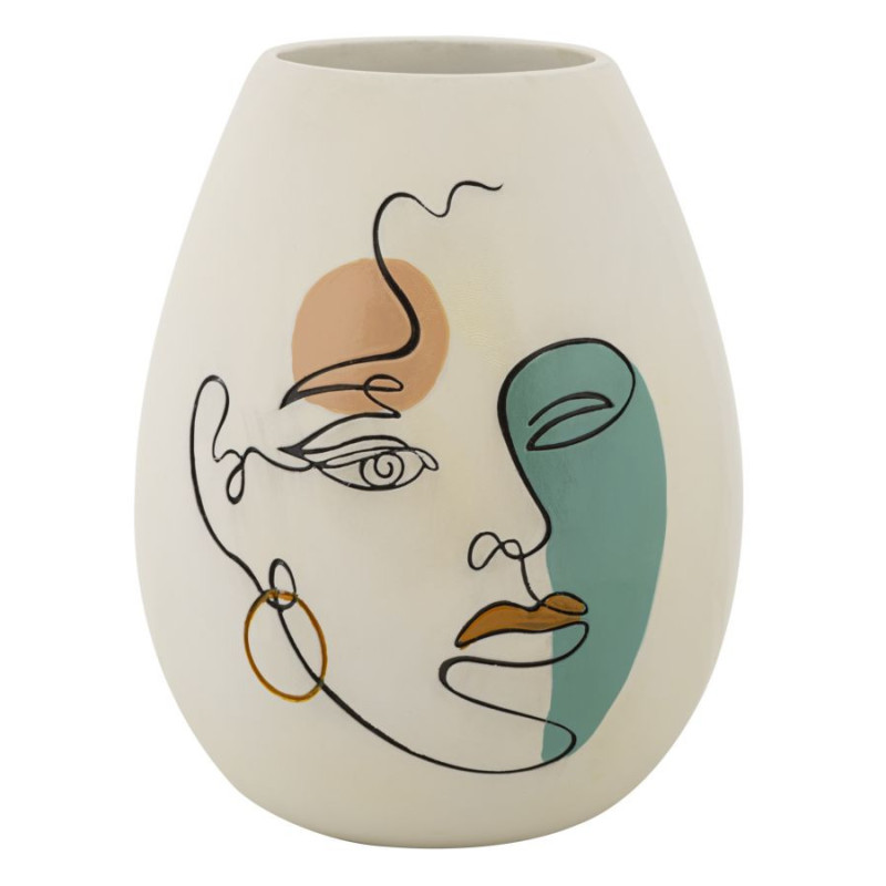 Vase original Visage abstrait Ovale Hauteur 29 cm en Résine Blanc Brigida 