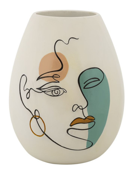Vase original Visage abstrait Ovale Hauteur 29 cm en Résine Blanc Brigida 