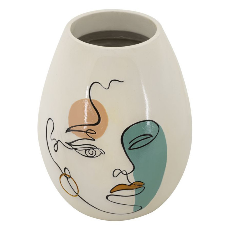 Vase original Visage abstrait Ovale Hauteur 29 cm en Résine Blanc Brigida 