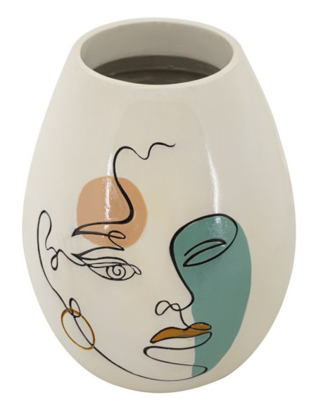 Vase original Visage abstrait Ovale Hauteur 29 cm en Résine Blanc Brigida 