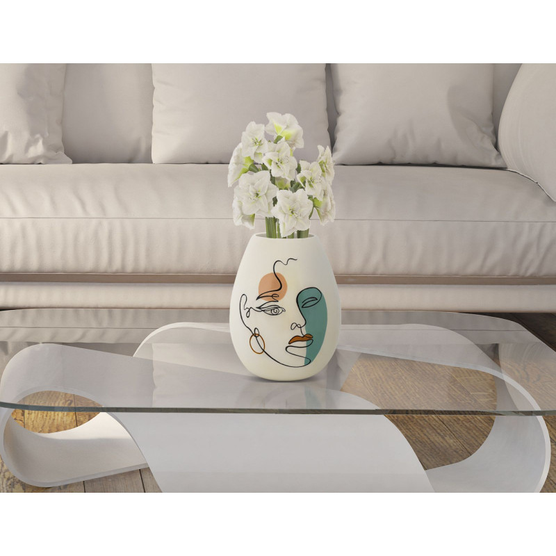 Vase original Visage abstrait Ovale Hauteur 29 cm en Résine Blanc Brigida 