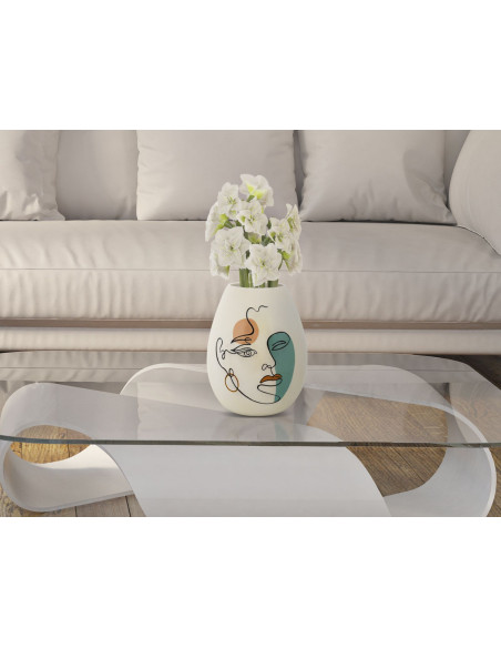 Vase original Visage abstrait Ovale Hauteur 29 cm en Résine Blanc Brigida 