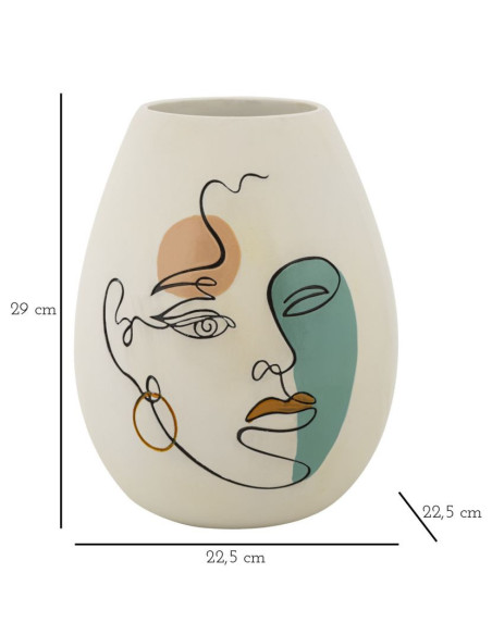Vase original Visage abstrait Ovale Hauteur 29 cm en Résine Blanc Brigida 