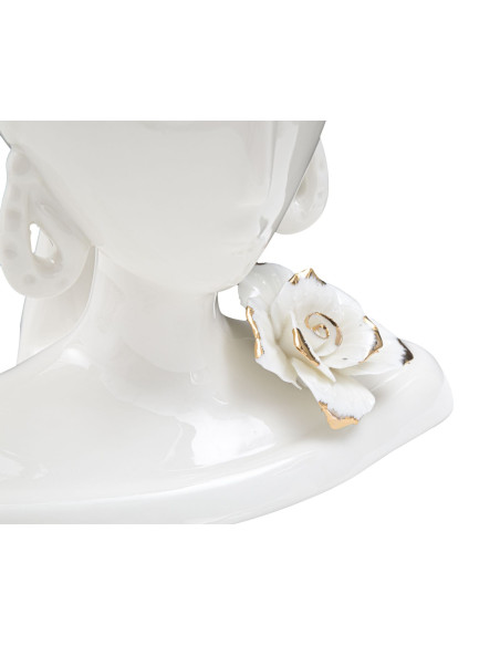 Vase original Femme avec Fleurs Rond Hauteur 21 cm en Porcelaine Blanc Doré Young Woman 