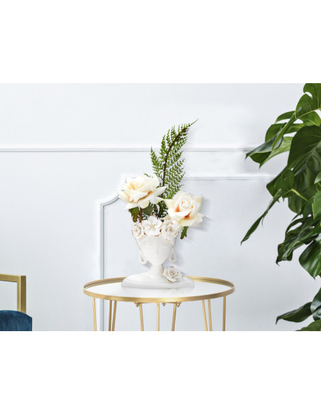 Vase original Femme avec Fleurs Rond Hauteur 21 cm en Porcelaine Blanc Doré Young Woman 