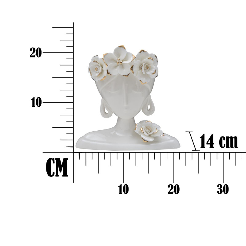 Vase original Femme avec Fleurs Rond Hauteur 21 cm en Porcelaine Blanc Doré Young Woman 