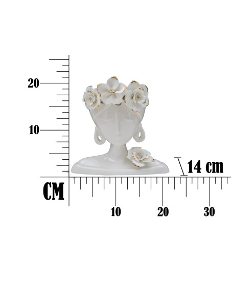 Vase original Femme avec Fleurs Rond Hauteur 21 cm en Porcelaine Blanc Doré Young Woman 