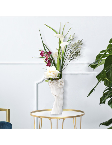 Vase original Femme avec Fleurs Rond Hauteur 29 cm en Porcelaine Blanc Woman Cute - 2