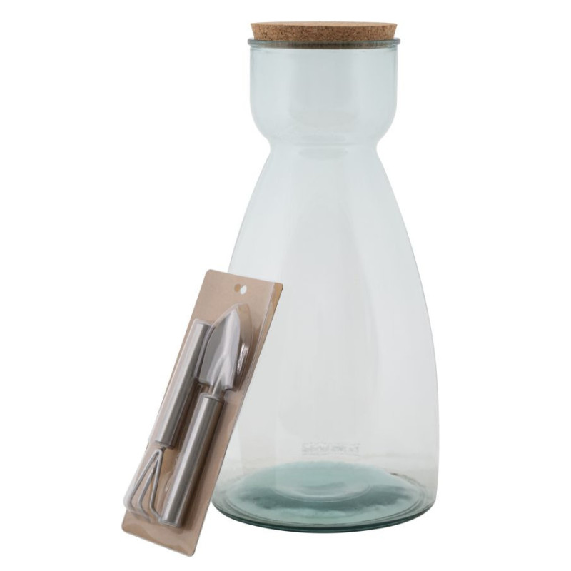 Vase Terrarium avec bouchon Bouteille Hauteur 43 cm en Verre recyclé Transparent Liège Naturel Garden 