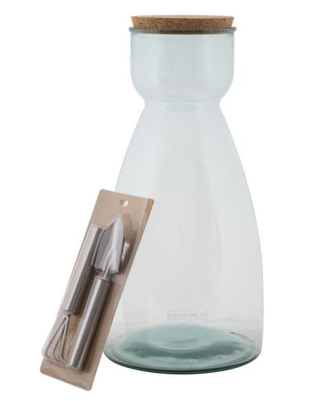 Vase Terrarium avec bouchon Bouteille Hauteur 43 cm en Verre recyclé Transparent Liège Naturel Garden 