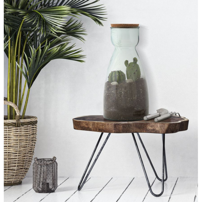 Vase Terrarium avec bouchon Bouteille Hauteur 43 cm en Verre recyclé Transparent Liège Naturel Garden 