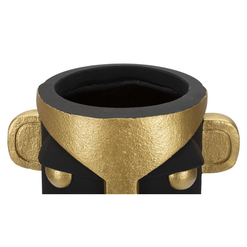 Vase original ethnique Visage Rond Hauteur 40 cm en Résine Noir Doré Tribal 