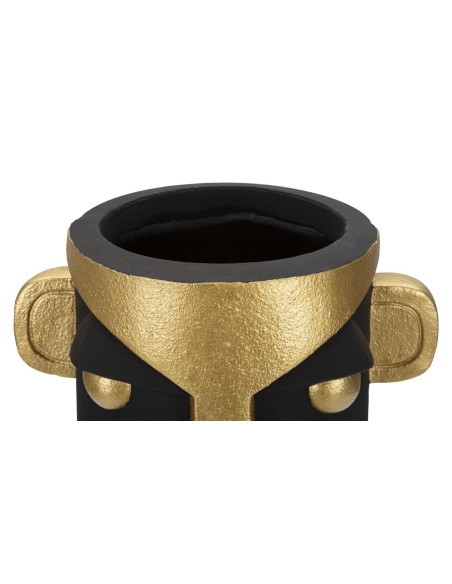 Vase original ethnique Visage Rond Hauteur 40 cm en Résine Noir Doré Tribal 