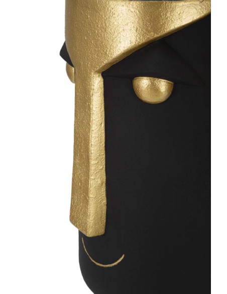 Vase original ethnique Visage Rond Hauteur 40 cm en Résine Noir Doré Tribal 