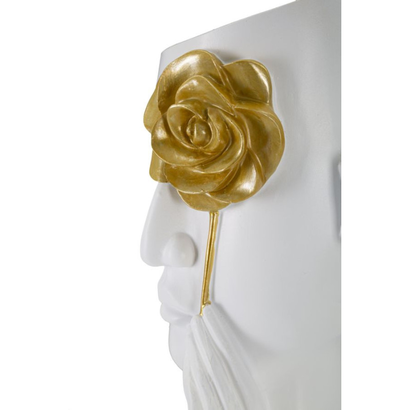 Vase moderne Visage avec fleur Rond Hauteur 27 cm en Porcelaine Blanc Doré Face Fiore 