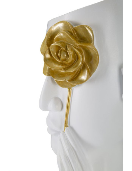 Vase moderne Visage avec fleur Rond Hauteur 27 cm en Porcelaine Blanc Doré Face Fiore 