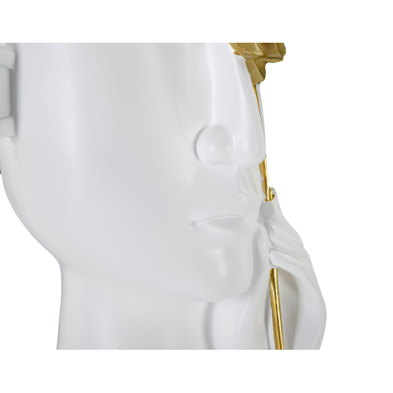 Vase moderne Visage avec fleur Rond Hauteur 27 cm en Porcelaine Blanc Doré Face Fiore 