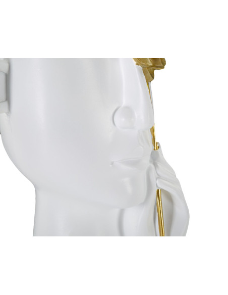 Vase moderne Visage avec fleur Rond Hauteur 27 cm en Porcelaine Blanc Doré Face Fiore 