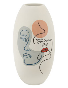 Vase original Visages abstraits Ovale Hauteur 38 cm en Résine Blanc Ciro 