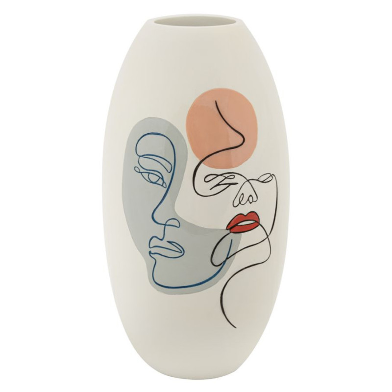 Vase original Visages abstraits Ovale Hauteur 38 cm en Résine Blanc Ciro 