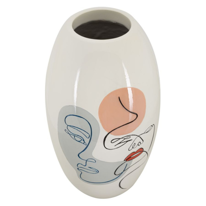 Vase original Visages abstraits Ovale Hauteur 38 cm en Résine Blanc Ciro 