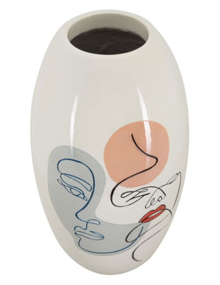Vase original Visages abstraits Ovale Hauteur 38 cm en Résine Blanc Ciro 